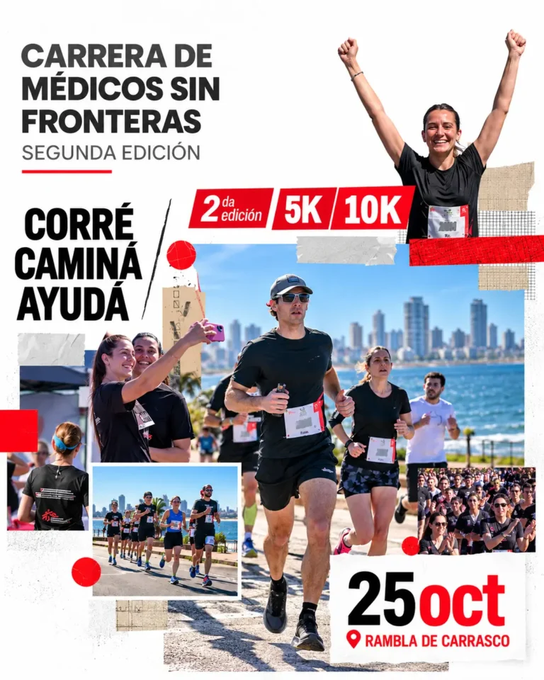 Carrera de Médicos Sin Fronteras 2026, domingo 25 de octubre en la Rambla de Carrasco, Montevideo