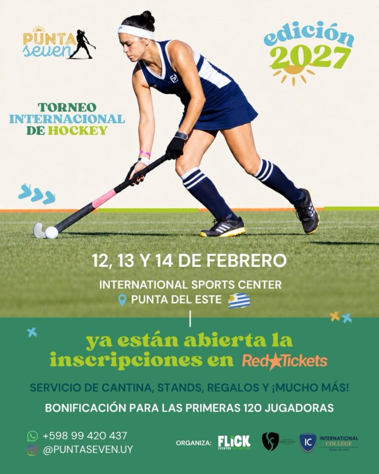 Flyer de Punta Seven 2027, torneo internacional de hockey, 12 al 14 de febrero, Punta del Este